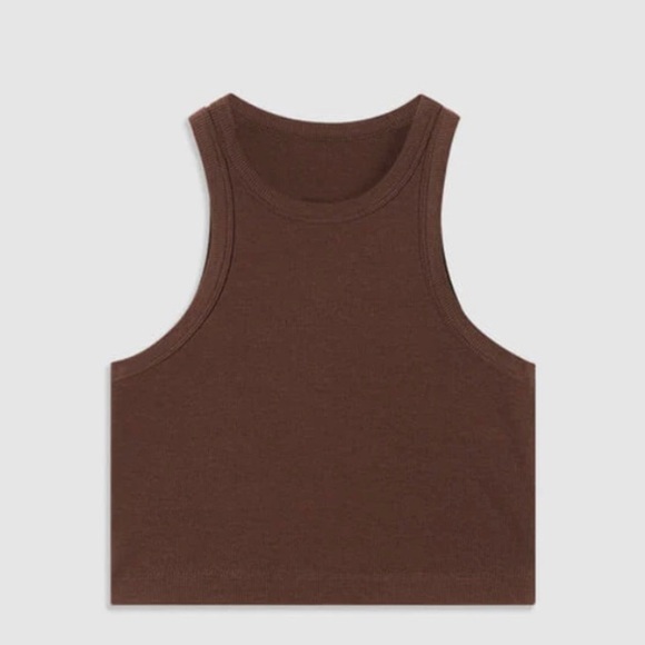 OGL Tops - OGL Plantive Wood Rib Cutaway Cropped Tank Top, Size Large, Chestnut Brown